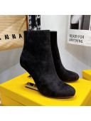 Fendi First Suede F Heel Ankle Boots 8cm Black 2021