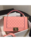 Chanel Quilted Calfskin Medium Boy Flap Top Handle Bag with Contrasting Trim Pink 2019