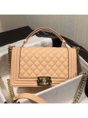 Chanel Quilted Calfskin Medium Boy Flap Top Handle Bag with Contrasting Trim Nude 2019