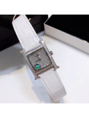 Hermes H-Our Crocodile Embossed Leather Crystal Watch 26x26mm White 2020