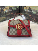 Gucci GG Leather Marmont Matelassé Mini Top Handle Bag Beige/Red 2019