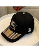 Burberry TB Check Canvas Baseball Hat with Logo Embroidery Black 2021