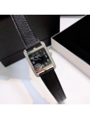 Hermes Cape Cod Grained Leather Crystal Watch 23x23mm Black/Silver 2020