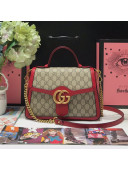Gucci GG Leather Marmont Matelassé Small Top Handle Bag 498110 Beige/Red 2019