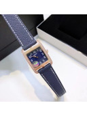 Hermes Cape Cod Grained Leather Crystal Watch 23x23mm Navy Blue/Gold 2020