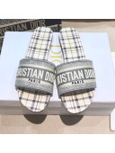 Dior Dway Flat Slide Sandals in Grey Check'n'Dior Embroidered Cotton 2021 55