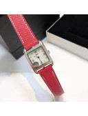 Hermes Cape Cod Grained Leather Watch 23x23mm Red/Silver 2020