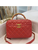 Chanel Shiny Crumpled Calfskin Vanity Case with Chain Top Handle AS2179 Red 2020 TOP
