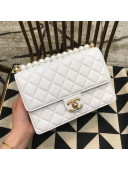 Chanel Lambskin Pearls Flap Bag AS0585 White 2019