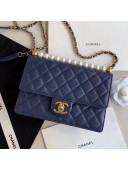 Chanel Quilted Iridescent Lambskin Pearls Flap Bag AS0585 Blue 2019