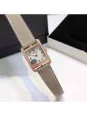 Hermes Cape Cod Grained Leather Crystal Watch 23x23mm Grey/Gold 2020