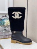 Chanel Crumpled Calfskin Wool High Boots Black 2020