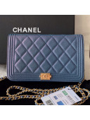 Chanel Iridescent Grained Calfskin Boy Wallet On Chain WOC A80287 Blue 2019