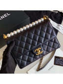 Chanel Quilted Iridescent Lambskin Pearls Flap Bag AS0585 Black 2019