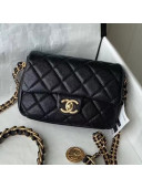 Chanel Medallion Strap Grained Calfskin Mini Flap Bag AS2482 Black 2021 TOP