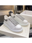 Alexander Mcqueen White Silky Calfskin Sneaker Silver Grey 2020 (For Women and Men)