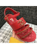 Chanel Calfskin Chain Flat Sandals Red 2021