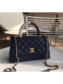 Chanel Grained Calfskin Flap Top Handle Bag Dark Blue 2019
