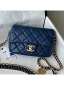 Chanel Medallion Strap Grained Calfskin Mini Flap Bag AS2482 Blue 2021 TOP