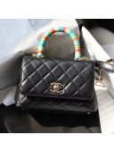 Chanel Quilted Goatskin Mini Flap Bag with Top Handle AS2215 Black/Multicolor 2021