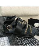 Chanel Calfskin Chain Flat Sandals Black 2021