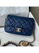 Chanel Medallion Strap Grained Calfskin Small Flap Bag AS2528 Blue 2021 TOP