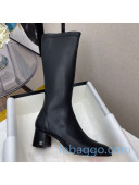 Chanel Lambskin and Patent Leather Heel Mid High Boots Black 2020