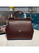 Dolce&Gabbana Classic Medium Sicily Palm-Grained Leather Top Handle Bag Burgundy