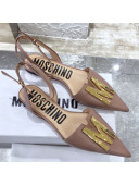Moschino M Calfskin Flat Sandals Beige 2020