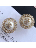 Chanel Crystal Pearl Round Stud Earrings 2019