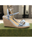 Gucci GG Lambskin Wedge Sandals Blue/Silver 2021