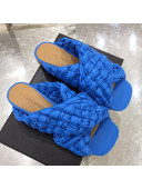 Bottega Veneta Lambskin Woven Cross Strap Flat Slide Sandals Royal Blue 2020