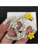 Chanel Camellia Bloom CC Brooch AB5691 Yellow/White 2021
