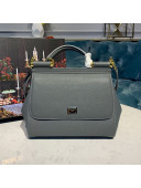 Dolce&Gabbana Classic Medium Sicily Palm-Grained Leather Top Handle Bag Grey 01