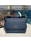 Dolce&Gabbana Classic Medium Sicily Palm-Grained Leather Top Handle Bag Navy Blue