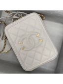 Chanel Grained Calfskin Long Vanity Case Top Handle Bag AS0988 White 2019