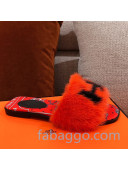 Hermes Mink Fur H Flat Side Sandals Orange 2020