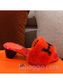 Hermes Mink Fur H Heel Side Sandals Orange 2020