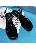 Prada Patent Leather Flat Thong Sandals Black 2021
