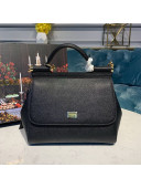 Dolce&Gabbana Classic Medium Sicily Palm-Grained Leather Top Handle Bag Black
