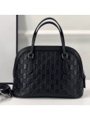Gucci 341504 Black Signature Leather Top Handle Bag 