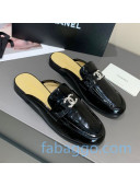 Chanel Patent Calfskin Crystal CC Flat Loafers Mules Black 2020