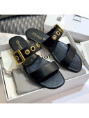Dior Eyelet Calfskin Slide Sandals Black 2020