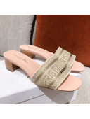 Dior Dway Embroidered Cotton Heel Slide Sandals 5cm Pink/Beige 2021