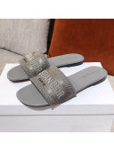 Dior Dway Embroidered Cotton Flat Slide Sandals Grey 2021