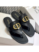 Dior CD Calfskin Flat Thong Sandals Black 2020