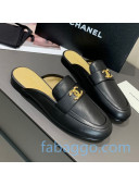 Chanel Lambskin Crystal CC Flat Loafers Mules Black 2020