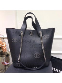 Chanel Large Eyelet Calfskin Shopping Bag AS0487 Black 2019