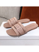 Dior Dway Embroidered Cotton Flat Slide Sandals Light Pink 2021