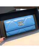 Chanel 19 Goatskin Long Flap Wallet AP0955 Blue 2019